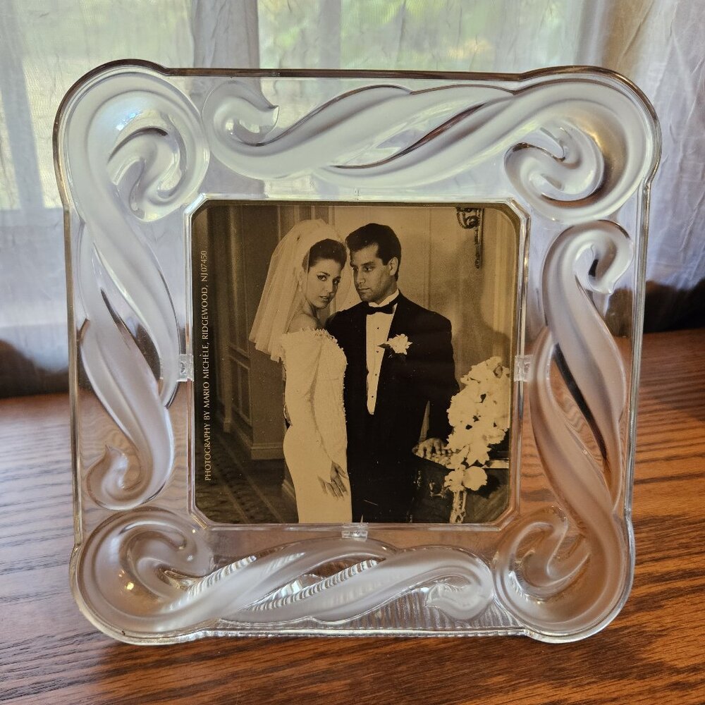 Vintage Frosted Crystal Ribbons Square 5X5 Photo Frame by Illusions Original Box